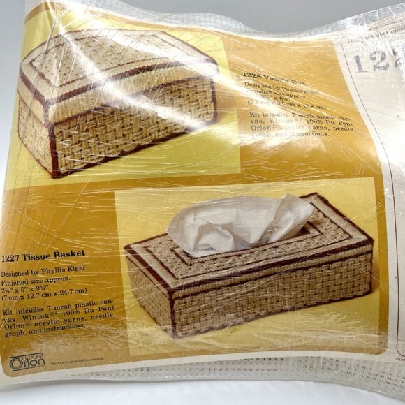 Vintage 80s Creative Circle 1227 Tissue Basket Brown Needlepoint Kit NEW - Picture 4 of 4